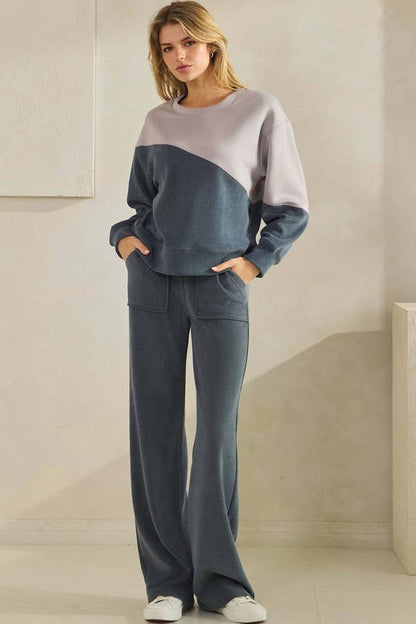 Womens Asymmetrical Two Tone Top Corduroy Sweatshirt