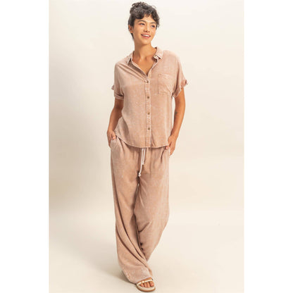 Hyfve DZ26A651 Mineral Washed Wide Leg Pants