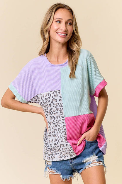 Medium -Retro Cheetah Top: LAVENDER COMBO