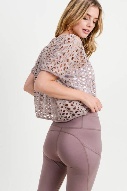 Hole Detail Short Sleeve Crop Top 689