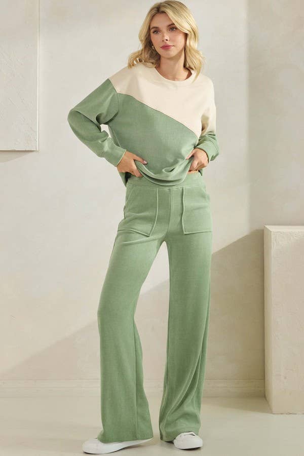 Womens Asymmetrical Two Tone Top Corduroy Sweatshirt