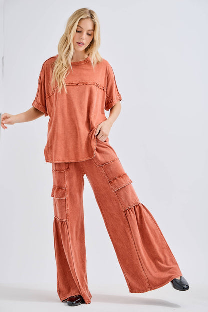 Mineral Washed Relaxed Fit Tee with Crochet Detail HT6312 Shirt