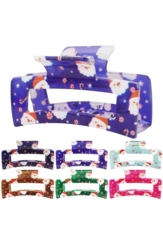 Christmas Santa Clear Block Hair Claw - 12 pcs