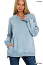 Acid Wash Fleece Hi-Low Hem Pullover with Pockets Zenana