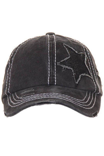 C.C Distressed Pony Cap with Glitter Star