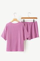 Pink Textured Knit Loose Fit Tee and Shorts Set | S-XL: Missy / S / Pink