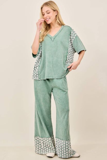 Mineral Washed Flower Daisy Long Leg Pants HP6016P1