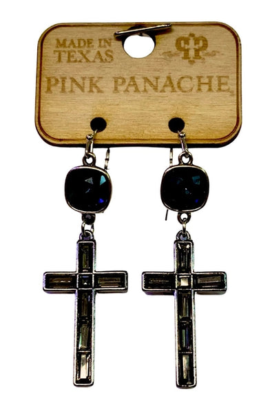 10mm Silver/Serene Gray Connector On Black Diamond Rhinestone Cross Pink Panache