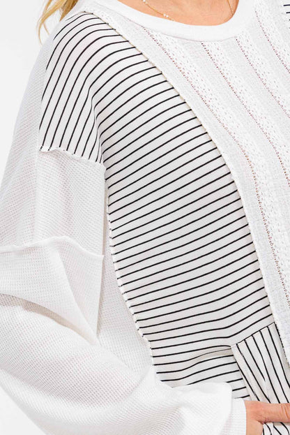 Textured Stripe Contrast Knit Top T6203