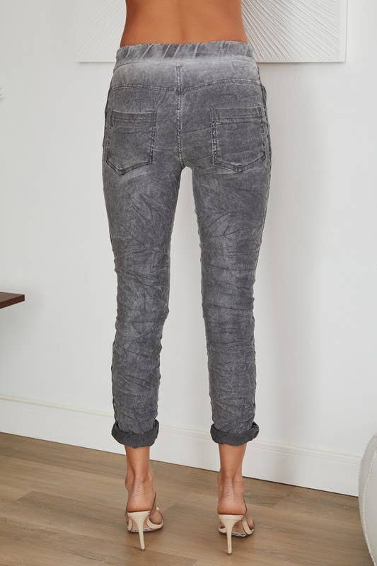 Stonewashed Ribbon Side Stripe Drawstring Crinkle Joggers
