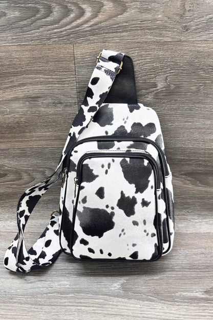 COW PRINT CROSSBODY SLING BAG PURSE