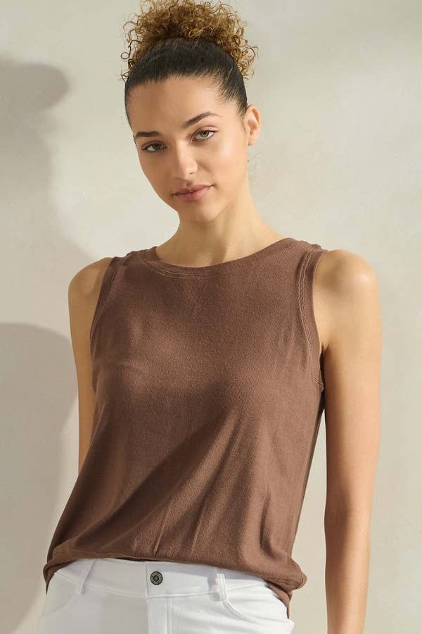 Women's Ribbed Viscose Crew Neck Loose Fit Tank