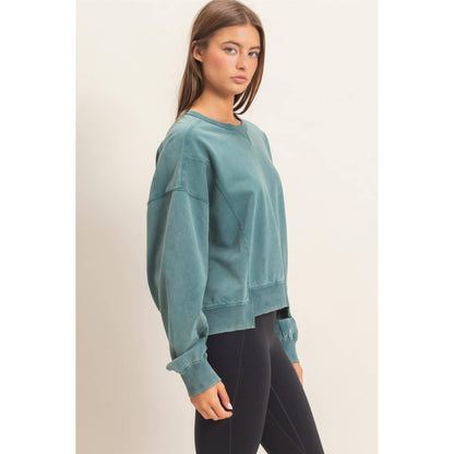 Acid Wash Seam Detail Crew Neck Sweatshirt DZ26A655