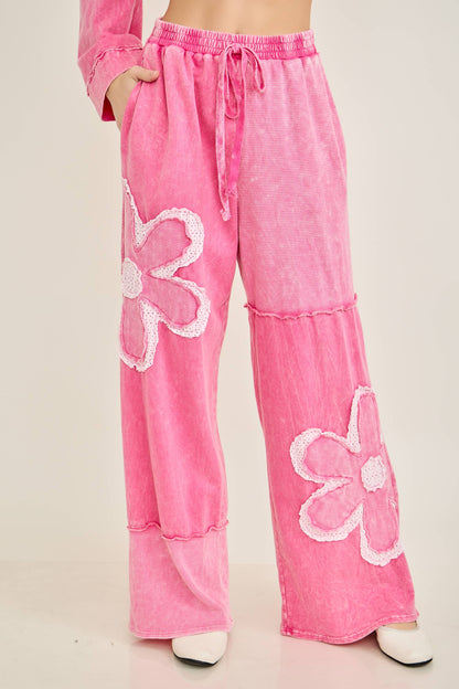 Mineral Washed Half cut Daisy terry thermal Pants HP6809