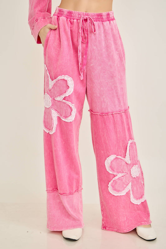Mineral Washed Half cut Daisy terry thermal Pants HP6809