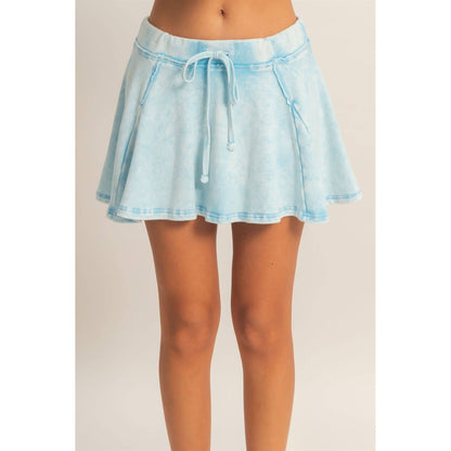 Acid Washed Mid Waist Flowy Skort