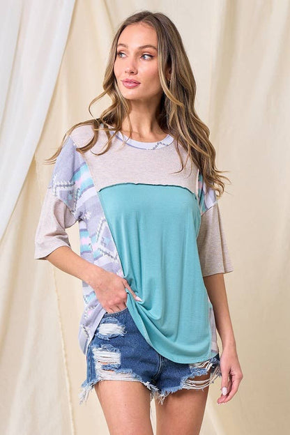 JADE / L FIND YOUR GROOVE AZTEC COLORBLOCK TOP: