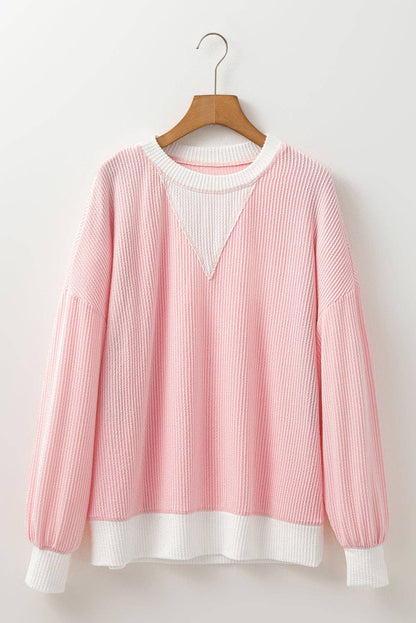 Blossom Corded Colorblock Drop Shoulder Loose Top Shirt