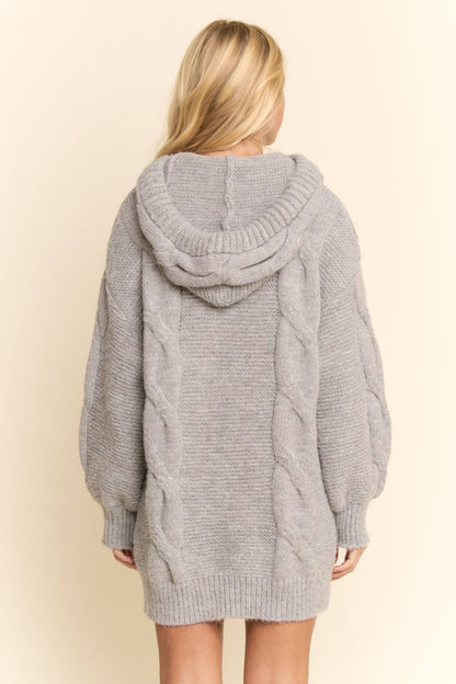 Oversized Cable Knit Hoodie Sweater Dress