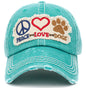 Peace Love Dogs Vintage Ballcap