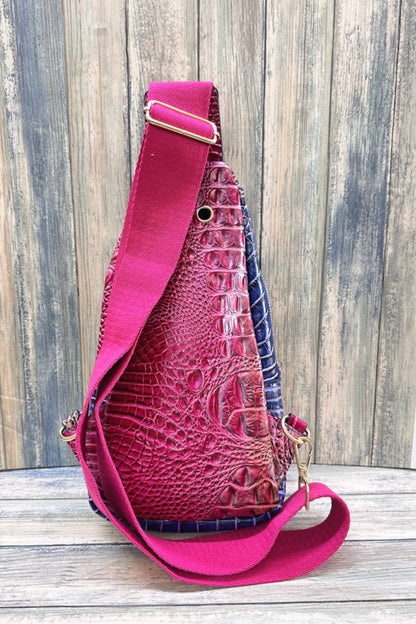 Pink Crocodile Pattern  Crossbody Sling Bag: