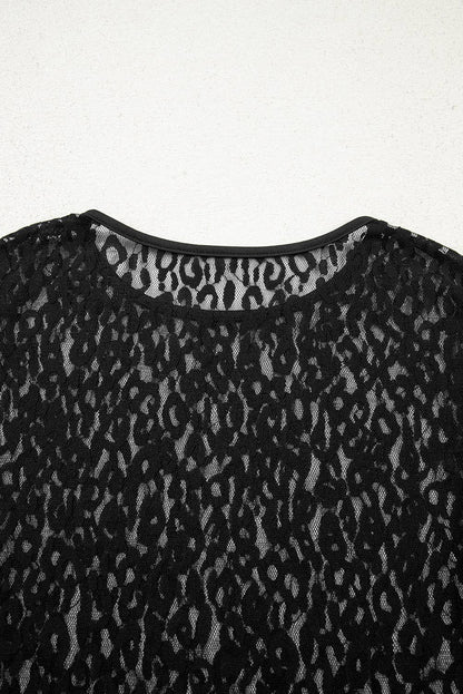 Leopard Pattern Sheer Mesh Long Sleeve Top