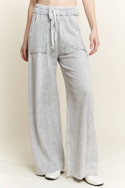 Best Mineral Wash Side Knit detail wide leg pants HE5878P