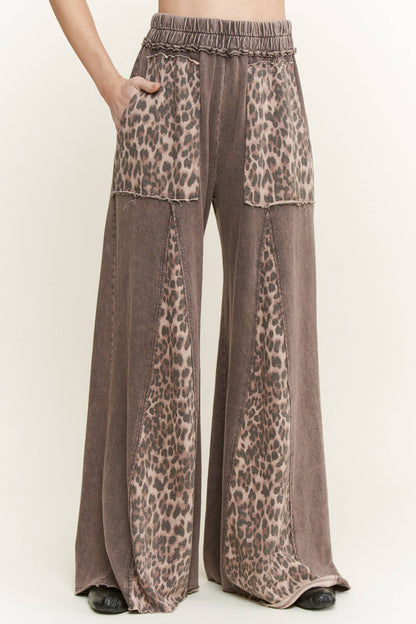 Mineral Washed Leopard Animal Print Flare Pants HP5783P1
