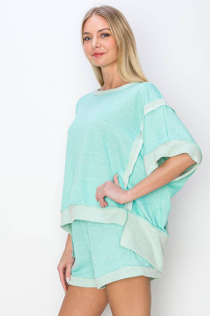 Oversize Reverse Contrast Banded Top HT4028