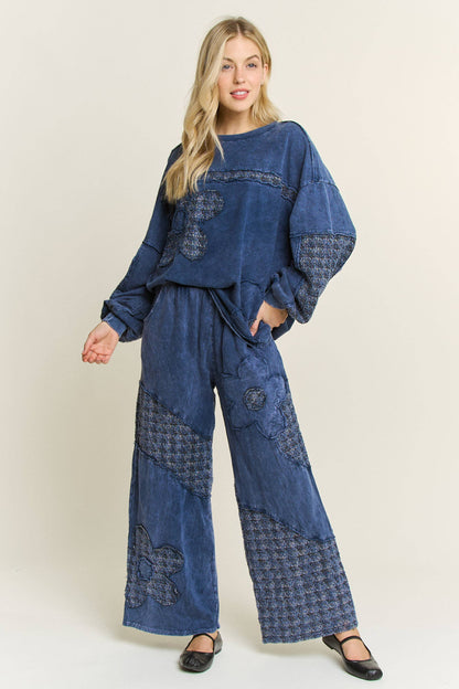 Mineral Washed Tweed Daisy patch Wide leg pants HP6751