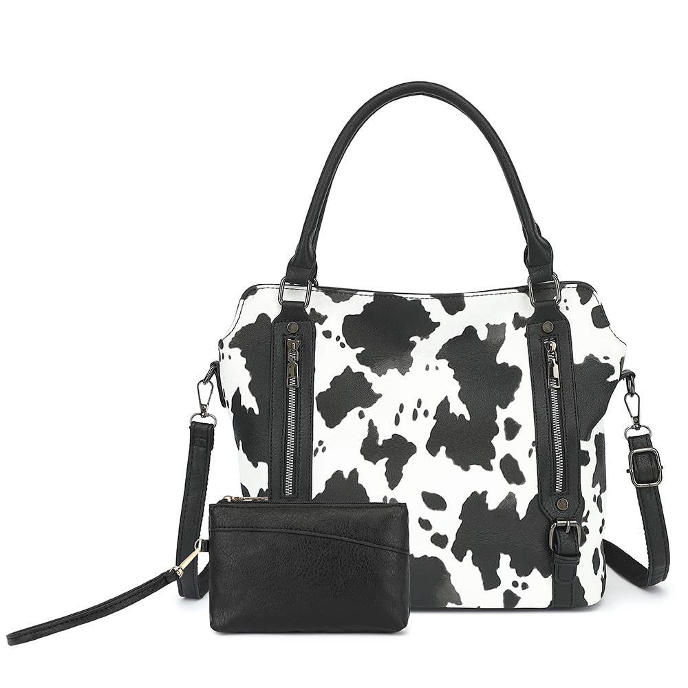 COW HANDBAG TOTE BAG CROSS BAG CLUTCH PURSE SET