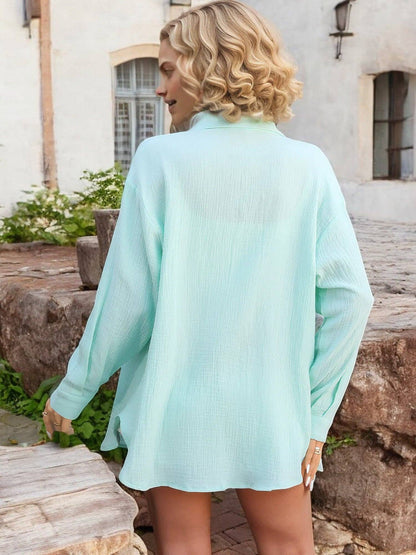 Button-Down Long Sleeve Shirt with Front Pocket