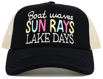 KBV1581 Boat Waves Sun Rays Lake Days Meshback Ballcap: Coral