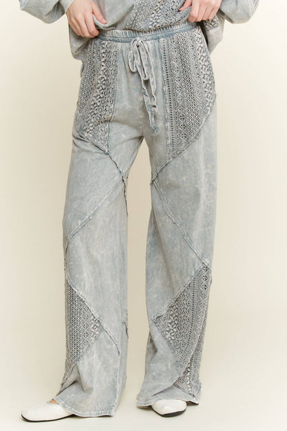 Mineral Wash Lace detailed straight leg pants HP6030