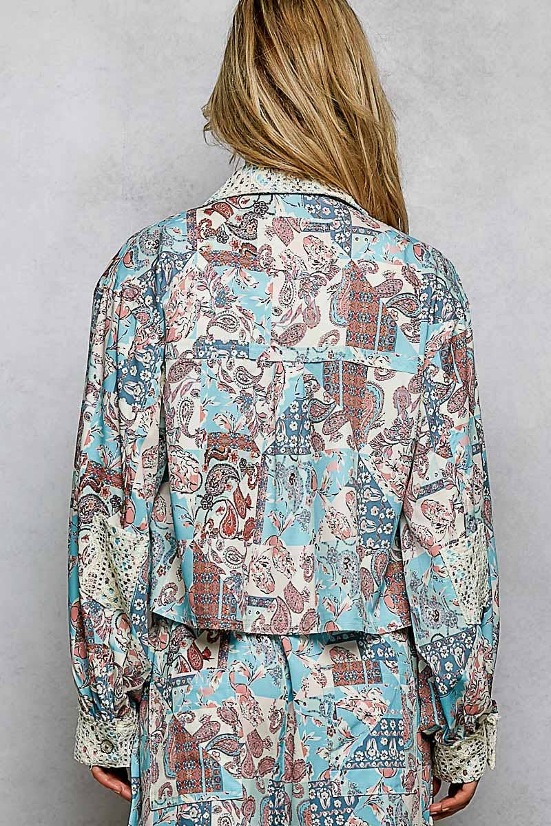 Crochet lace patch floral jacket top