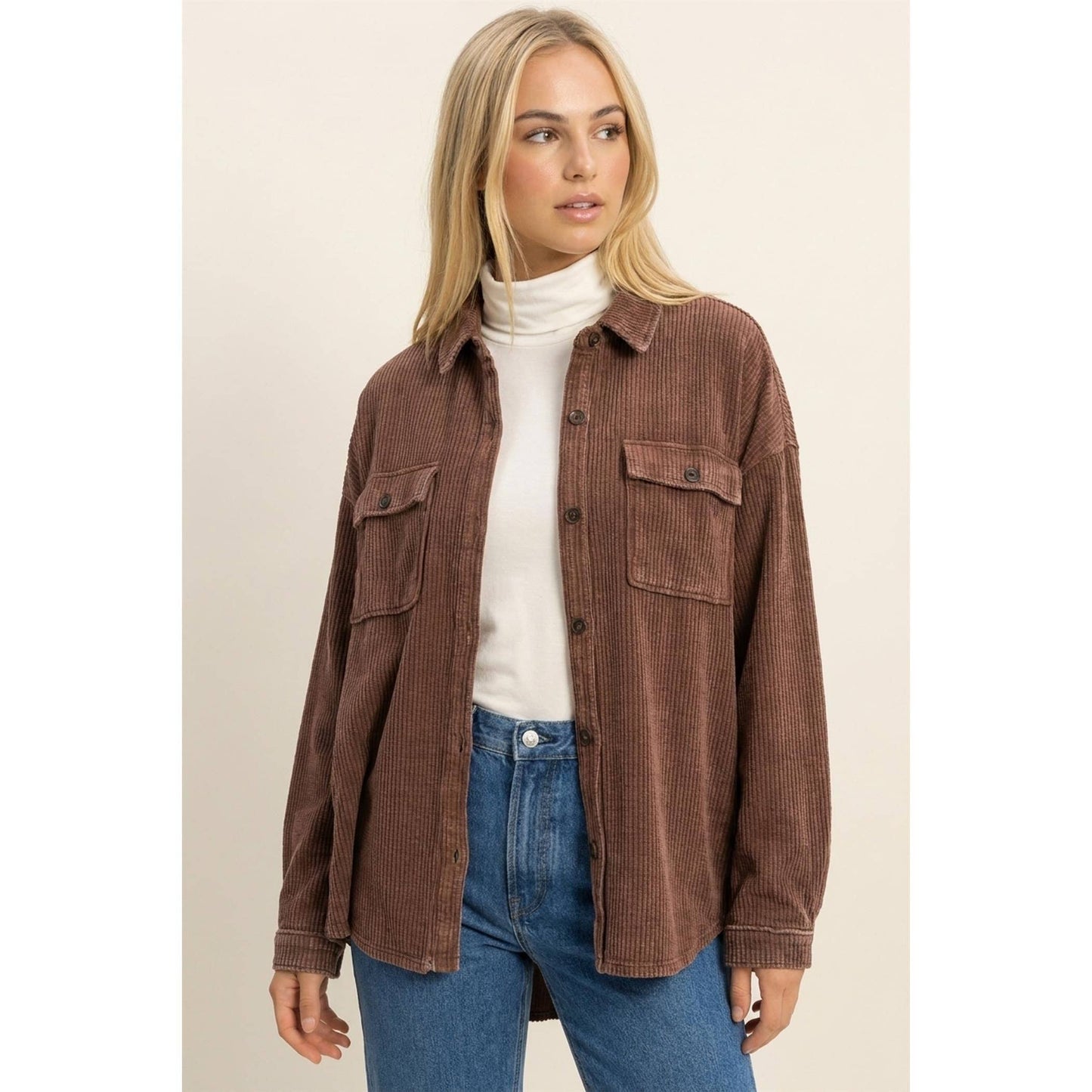 HYFVE Mineral Washed Waffle Knit Shacket DZ26E249