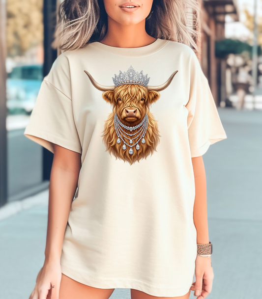 Highland Cow Crown Bling T Shirt
