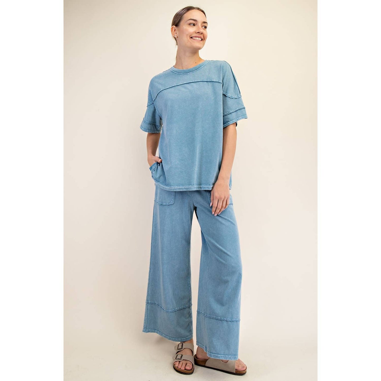 Rae Mode Mineral Washed Short Sleeve Top T Shirt T9984