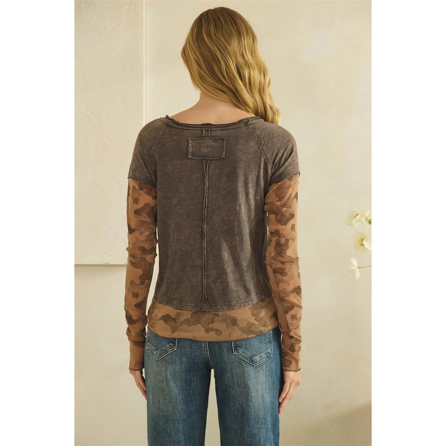 Oli & Hali JT1149 – Camouflage print layered look pullover Shirt Top