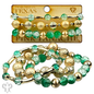 Ombre crackle and gold hammered bead stack bracelet