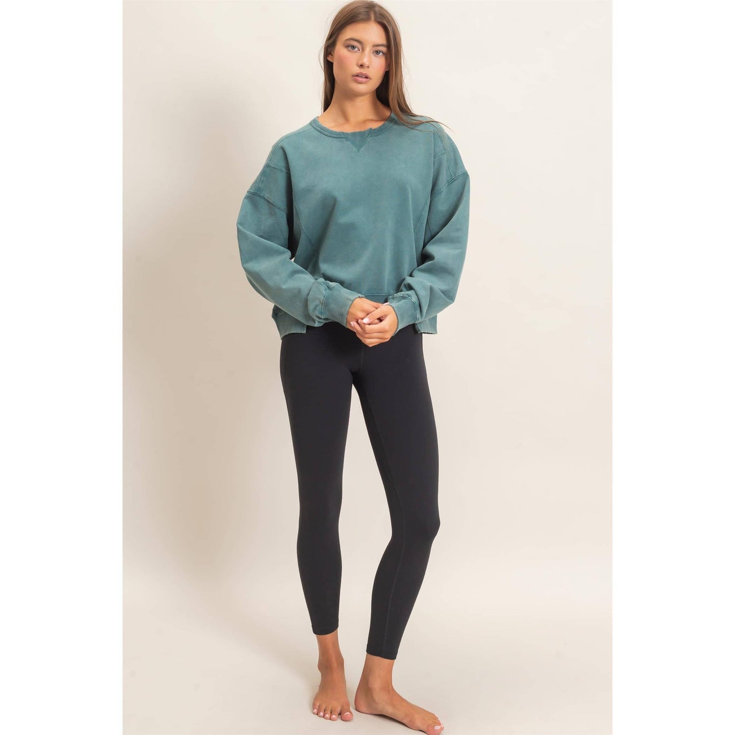 Acid Wash Seam Detail Crew Neck Sweatshirt DZ26A655
