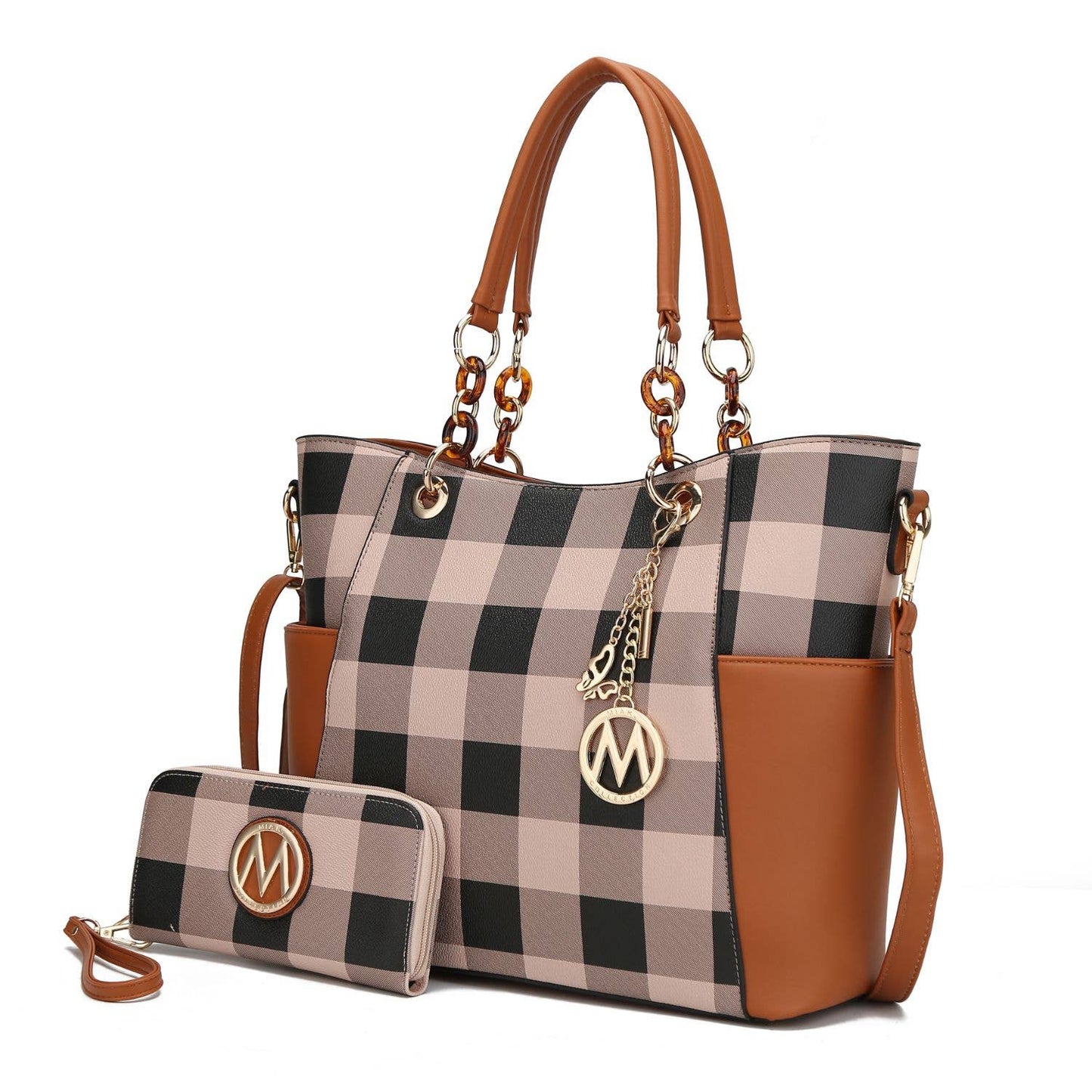 MKF Mariely Checker Tote Bag & Wallet Set Women Handbag