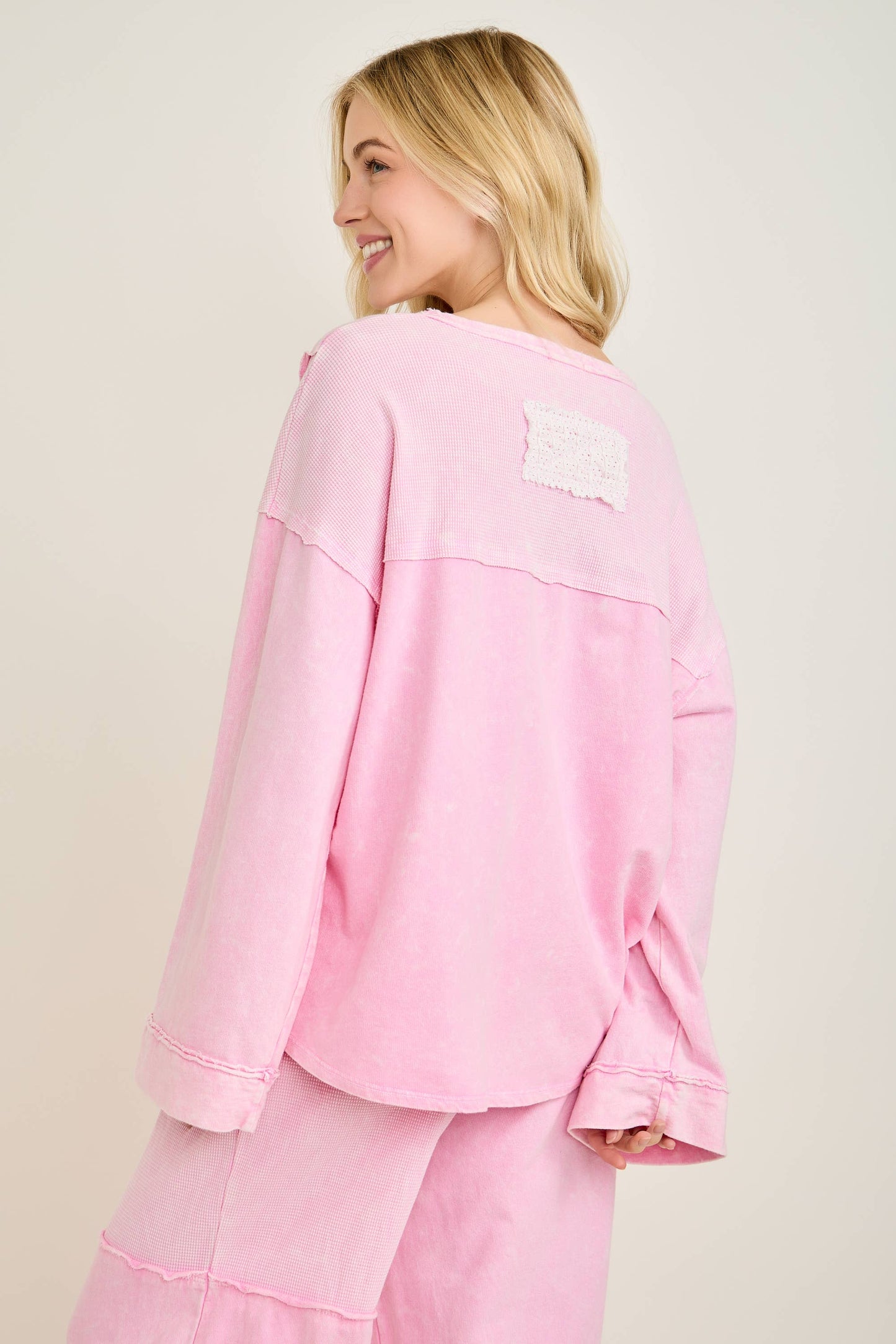 Mineral Washed Halfcut Daisy terry thermal top HT6810 j.her