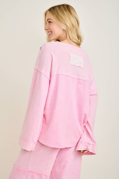 Mineral Washed Halfcut Daisy terry thermal top HT6810 j.her