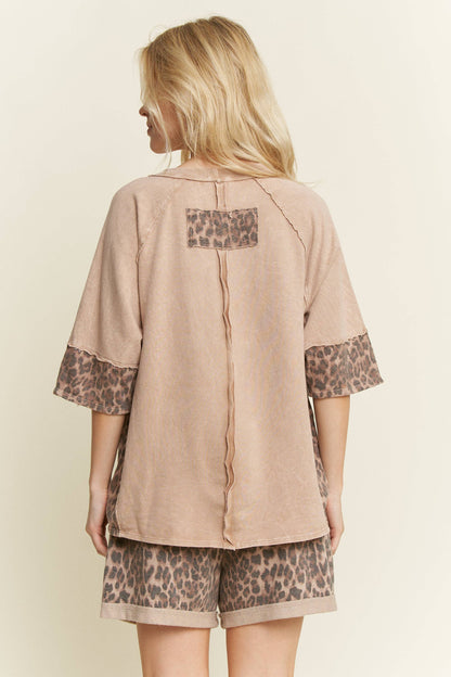 Mineral Washed Leopard Star Half sleeve top HT6628
