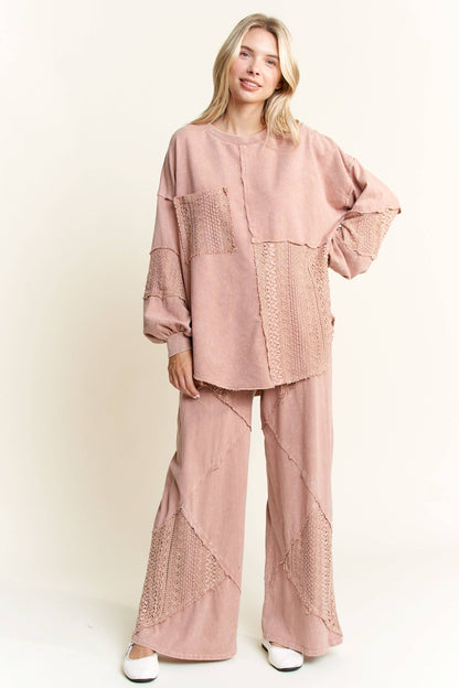 Mineral Wash Lace detailed Long Sleeve sweatshirt HT6027