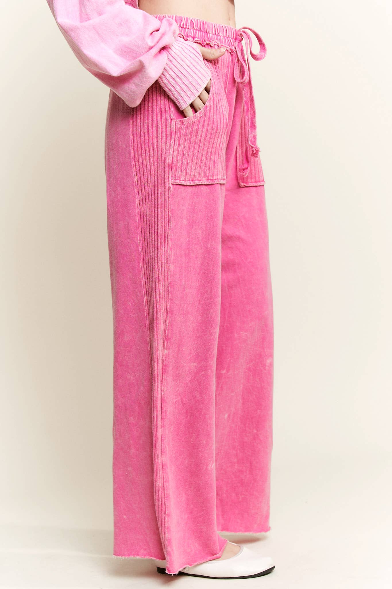 Best Mineral Wash Side Knit detail wide leg pants HE5878P