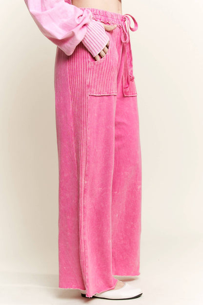 Best Mineral Wash Side Knit detail wide leg pants HE5878P