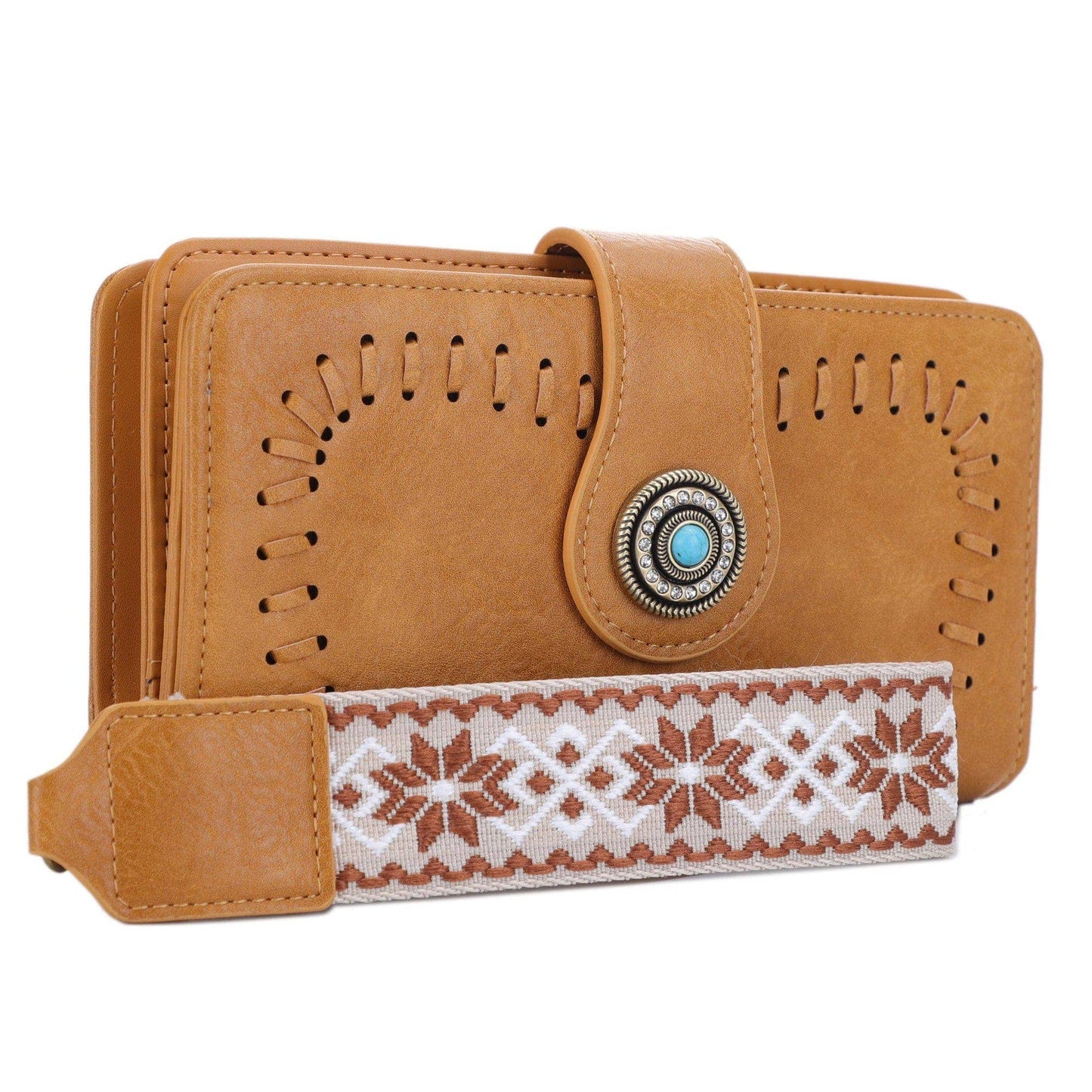 ES60166 Dolly Western Wallet With Boho Wristlet Strap: Teal