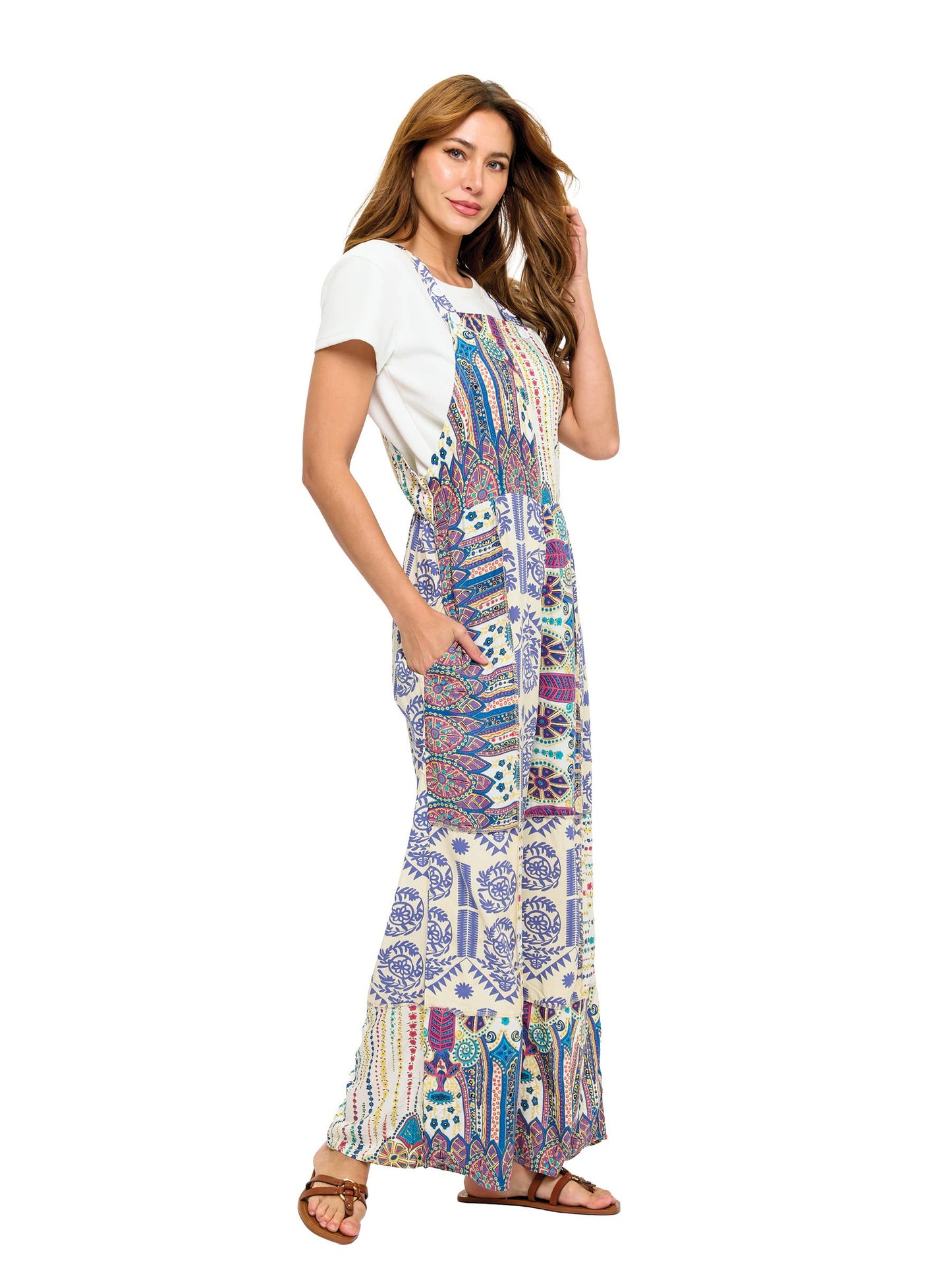 Flowy Printed Patchwork Overall